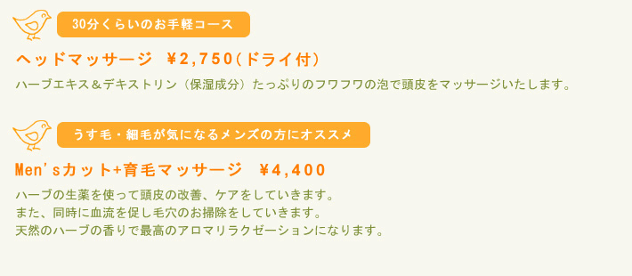 スキャルプメニュー